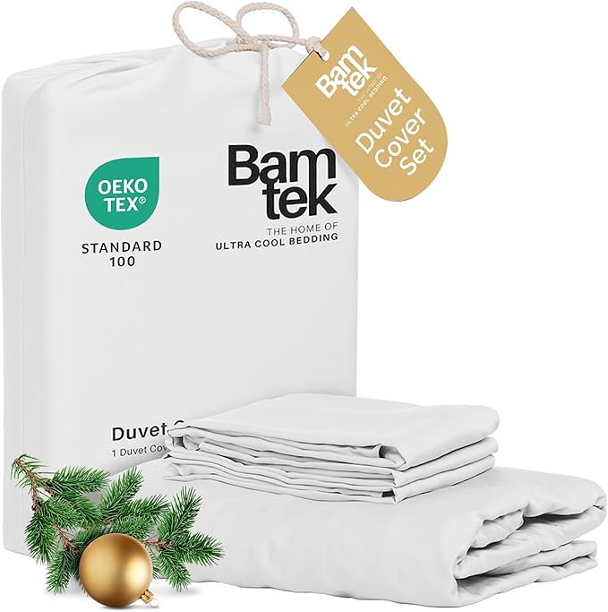 Duvet Cover Set - 100% Viscose Derived from Bamboo Duvet Cover Queen Size, 3 PC Luxury Cooling Duvet Cover for Hot Sleepers, Silky Buttery Soft Comforter Cover & 2 PC Queen Pillowcases, White