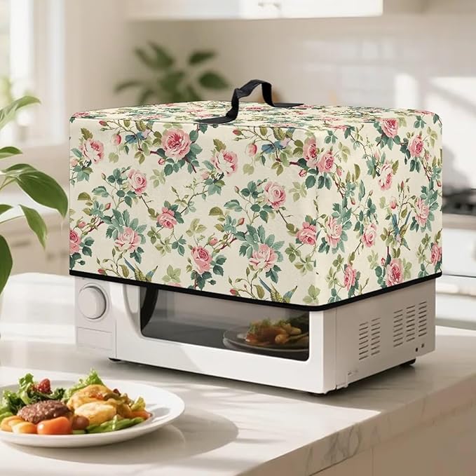Microwave Cover, Rose Microwave Dust Cover Waterproof Microwaves Oven Covers Microwaves Accessories Decorative Kitchen Appliance Cover for Air Fryer Toaster