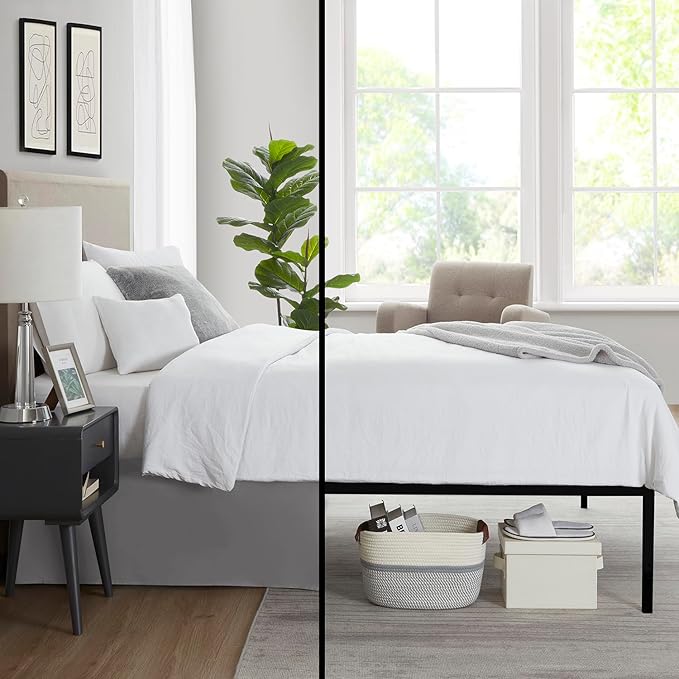 Nestl Grey Full XL Bed Skirt - Full XL Size Bed Skirt 14 Inch Drop - Brushed Microfiber Bed Skirts - Hotel Quality Pleated Bed Skirt - Shrinkage & Fade Resistant