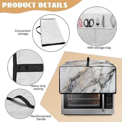 White Marble Texture Print Microwave Oven Dust Cover Sturdy Polyester-Linen Fabric Dust Cover for Microwave Oven Waterproof Universal Kitchen Appliance Protector, M