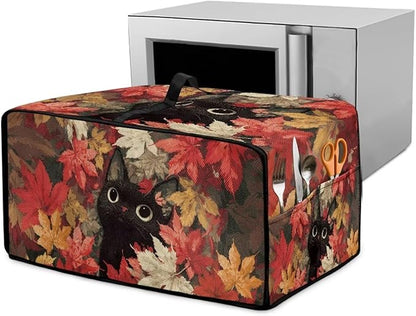 Cat Maple Leaf Print Toaster Oven Dust Cover with Storage Pockets Autumn Decor Dust-Proof Kitchen Appliance Protector for Small Appliances Convection Ovens Fall Decor, L