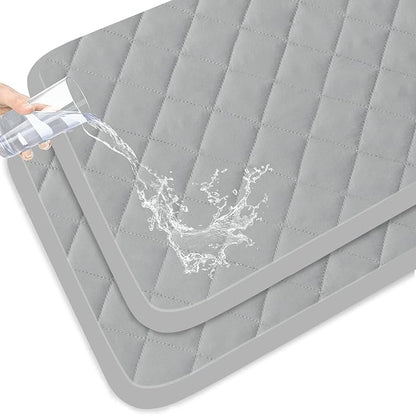 Mini Crib Mattress Protector 2 Pack, Waterproof Mini Crib Mattress Pad Cover Fitted, 38" x 24" Baby Mini Crib Sheets for Boys and Girls, Breathable & Quilted, Grey
