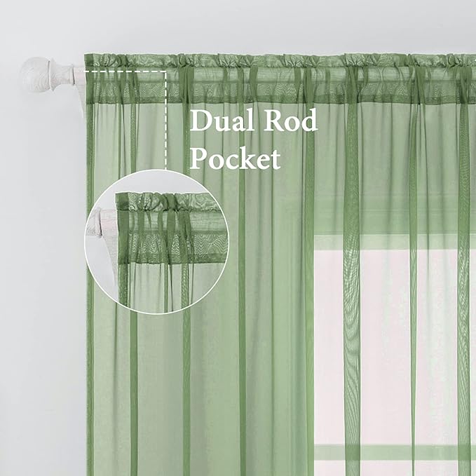 MIULEE 2 Panels Solid Color Sheer Window Curtains Elegant Window Voile Panels/Drapes/Treatment for Bedroom Living Room (54 X 90 Inches Sage)