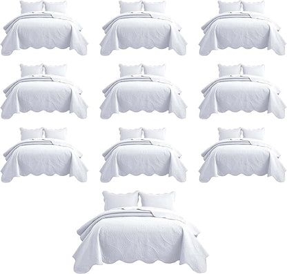 IR Imperial Rooms 10 Pack Twin Quilt Bedding Set (68" x 86") - Bulk Wholesale for Hotels, Guest Bedroom & Airbnbs - Lightweight Microfiber Reversible Floral Embossed Quilts Bedspreads (White)