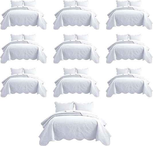 IR Imperial Rooms 10 Pack Twin Quilt Bedding Set (68" x 86") - Bulk Wholesale for Hotels, Guest Bedroom & Airbnbs - Lightweight Microfiber Reversible Floral Embossed Quilts Bedspreads (White)