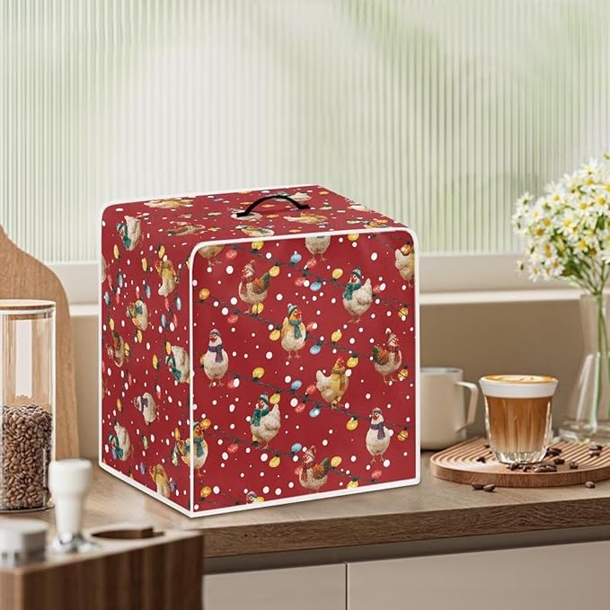 Christmas Rooster Coffee Maker Cover Protector for Small Appliance Decor Kitchen Dustproof Mixer Protection