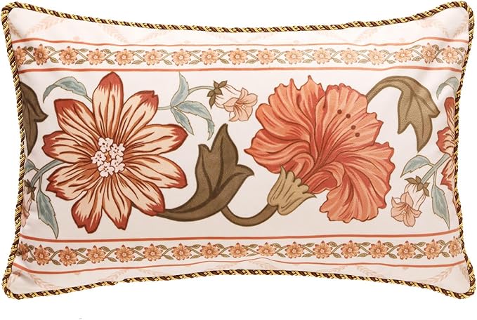 Rectangle Throw Pillow Cover,Orange Floral Farmhouse with Wild Flowers Pattern Cozy Velvet Pillowcases,Decor Lumbar Pillows Cushion Covers for Couch Sofa Bed Car Chair,12"x20"