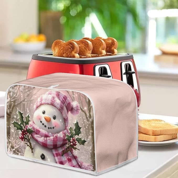 ZFRXIGN Christmas Snowman Toaster Covers 4 Slice Toaster Cover for Home Kitchen Decor Accessories Small Appliance Covers with Top Handle Toaster Oven Cover Washable Pink