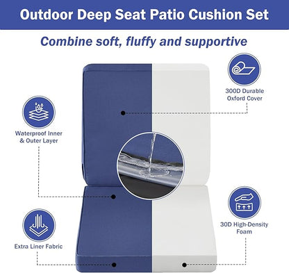 Outdoor Chair Cushions, Waterproof Patio Chair Cushions 24x24x4 Inch, Outdoor Cushions with Removable Cover for Sofa, Fade Resistant Patio Cushions for Outdoor Furniture, Navy Blue