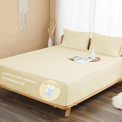 Sunflower California King Fitted Sheet, 1-Piece Deep Pocket Fitted Bottom Sheet 16", 100% Cotton Sateen Soft Breathable, Butter Cream