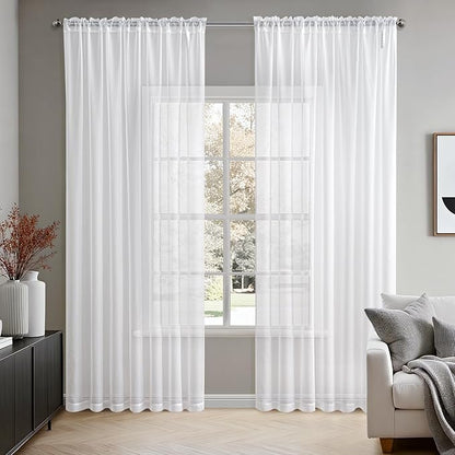 MIULEE 2 Panels Solid Color White Sheer Window Curtains Elegant Window Voile Panels/Draperies/Treatment for Bedroom Living Room (70 X 96 Inches White)