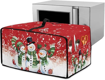 Christmas Convection Toaster Oven Cover with Pockets, Holiday Decor Smart Microwave Baking Oven Dust Cover for Countertop, S, 14.5 x 18.5 x 9 Inches, Snowman Musical Note Red