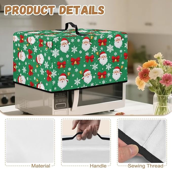 Microwave Oven Dust Cover, Christmas Santa Claus Heat-Resistant Waterproof Polyester Fabric Protection for Toaster Oven Air Fryer Dust Cover for Microwaves Ovens Machine Washable