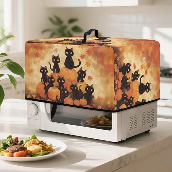 Microwave Oven Dust Cover, Thanksgiving Cat Heat-Resistant Waterproof Microwave Oven Grill Cover Protector Polyester Washable Dust Covers Case Protections for Microwaves Ovens