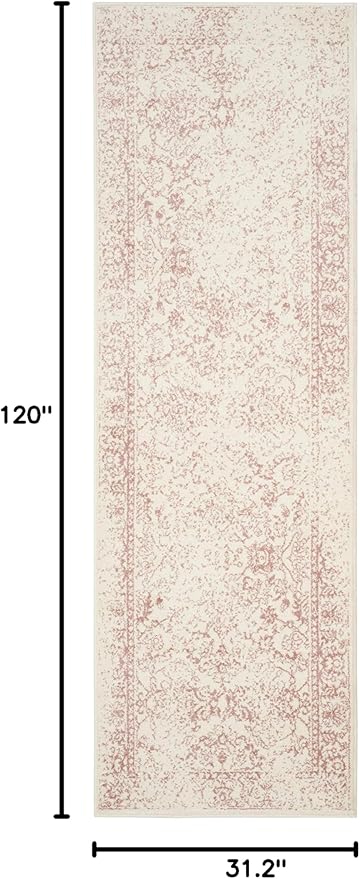 SAFAVIEH Adirondack Collection Runner Rug - 2'6" x 10', Ivory & Rose, Distressed Vintage Floral Design, Non-Shedding & Easy to Clean, Ideal for Hallway, Foyer, Entryway, Bedroom (ADR109H)