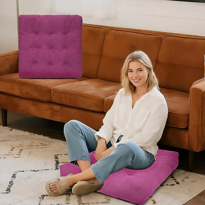 Meditation Floor Pillow Set of 2, Square Large Pillows Seating for Adults, Tufted Corduroy Cushion for Tatami Living Room, 22x22 Inch FP-Purple