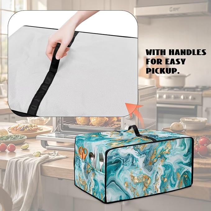 Convection Toaster Oven Dust Cover Washable Fabric Electric Appliance Protector, Easy to Clean Microwave and Convection Oven Dustproof Covers, S, Tea Gold Marble