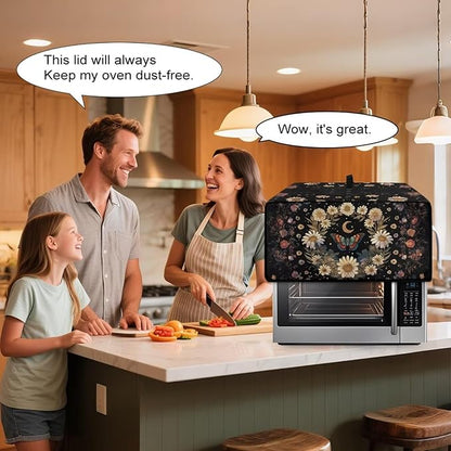 Vintage Daisy Butterfly Moon Print Toaster Oven Cover with Storage Bags Dust Cover for Microwave Oven Polyester-Linen Small Appliance Dust Covers Fits Most Microwaves, S