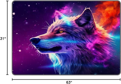 Galaxy Wolf Rug 3D Fierce Wolves Area Rugs for Bedroom Living Room Playroom Gameroom Boys Kids Colorful Glitter Throw Rugs Floor Mat Carpet 63 in x 31 in