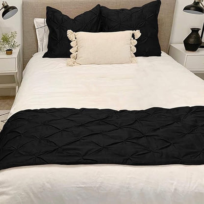 Bed Runner Set - 100% Pure Cotton 800 Thread Count - Luxury 1 Pinch Pleated Bed Runner and 2 Pillow Cover - 3 Piece Pinch Pleated Bed Runner Set Queen, Black