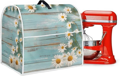Daisy Stand Mixer Cover Teal Wood Kitchen Appliance Cover for 4.5-5 Quart Mixers Washable Food Processor Protective Covers Kitchen Mixers Accessories