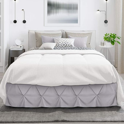 Nestl Grey Lavender Bed Skirt Cal King Size, Pinch Pleat Cal King Bed Skirt, 14" Inch Drop Cal King Bedskirt, Hotel Quality Grey Lavender Bed Skirts, Microfiber Grey Lavender Cal King Size Bed Skirt