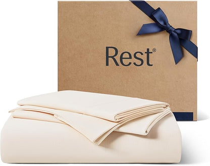 REST® Evercool®+ Starter Sheet Set, Twin, Snow Ivory, Breathable Bed Sheets for Hot Sleeper and Night Sweats, with Pillowcases, Ionic+ Self-Cleaning Silver Yarn for Sensitive Skin, 3PCS No Flat Sheet