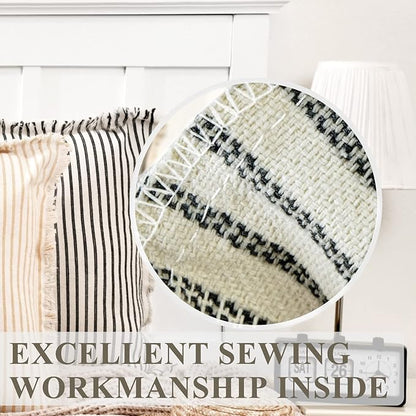 ZWJD Throw Pillow Covers 12x20 Set of 2 Striped Pillow Covers with Fringe Chic Cotton Decorative Pillows Square Cushion Covers for Sofa Couch Bed Living Room Farmhouse Decor
