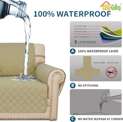 Easy-Going Sofa Slipcover Chair Cover Waterproof Couch Cover Washable Sofa Cover Non-Slip Fabric Furniture Protector with Pocket for Pets Covers Pets Kids Children Dog Cat (Chair, Sand)