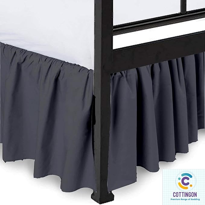 Ruffled Bed Skirt with Split Corners-Dust Ruffle - 18" Drop 100% Microfiber Soft,Sheen & Luxurious Look - Bed Skirts (Dark Grey -King)