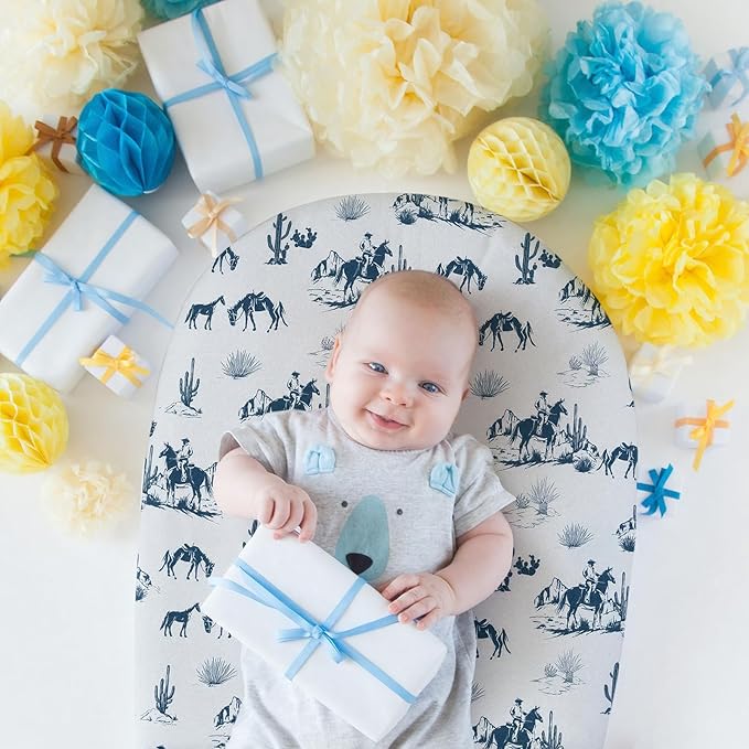 VitalCozy 4 Pcs Vintage Western Cowboy Bassinet Sheets Set 32 x 16 x 3 Inches Sheets for Standard Bed Toddler Mattresses Soft Breathable Cute Print Newborn Bedding for Girl Boys