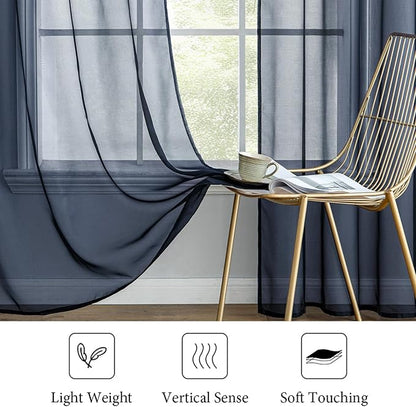 MIULEE 2 Panels Navy Blue Sheer Curtains 90 inches Long Window Curtains Rod Pocket Elegant Window Voile Panels/Drapes/Treatment for Bedroom Living Room (54X90 Inches)