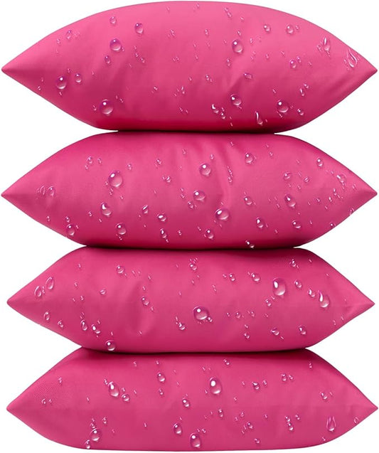 Phantoscope Pack of 4 Premium Dual Usage Outdoor Pillow Inserts, Waterproof Throw Pillows No Cover Needed, Colorful Decorative Couch Sham Cushion Stuffer Patio Couch Tent, Pink 18 x 18 Inches