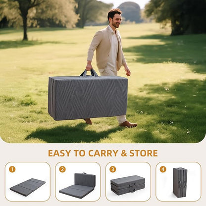 Foldable Memory Foam Mattress - 3 Inch Full Waterproof Collapsible Mattress with Washable Cover, Portable Guest Bed Pad, Sleeping Mat for Travel RV Camping Yoga, Non-Slip Bottom,75"x54"x3"