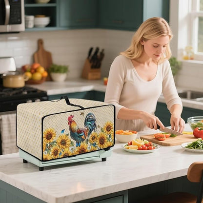 Microwave Oven Dust Cover Waterproof Dustproof Microwave Toaster Oven Cover Fabric Kitchen Machine Covers for Toaster Oven Air Fryer, Rooster Chicken Sunflower Butterfly Polka Dot Print, M