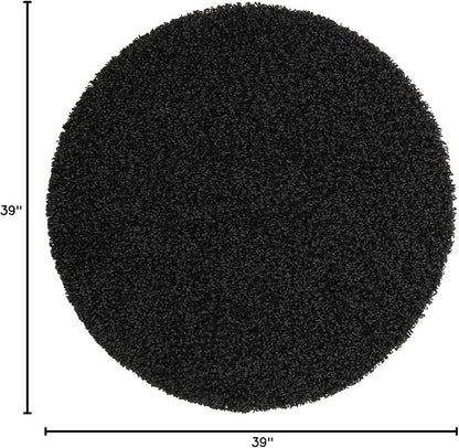 Unique Loom Solid Shag Collection Area Rug (3' 3" Round, Jet Black)