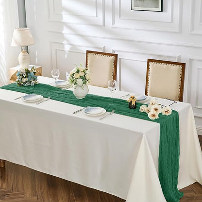 BALCONY & FALCON Emerald Green Cheesecloth Table Runner 10FT 120 Inch Rustic & Boho Farmhouse Gauze Cheese Cloth Runners for Wedding Fall Thanksgiving Christmas Party Baby Shower Birthday Decor