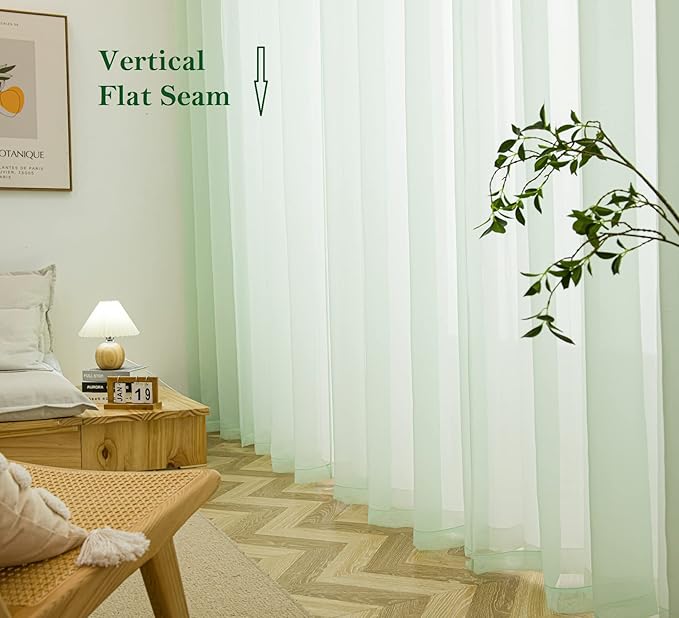 PI Green Sheer Curtain Short Panels,Eyelets Top Natural Voile Backdrop for Dining Room/Kitchen 2 Panels (W52 X L63, Mint Green)