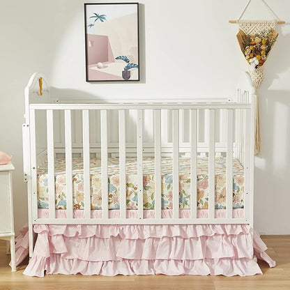 Brandream Crib Bed Skirt for Baby Girls Boys Blush Pink Boho Bohemian Solid Cotton Toddler Bedskirt Farmhouse Chic Ruffle