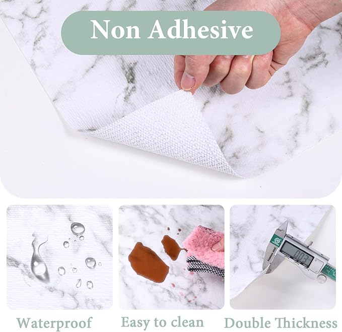 Drawer and Shelf Liner for Kitchen Cabinet: 12 in X 40 Ft Non Slip Waterproof Shelf Paper Non Adhesive Refrigerator Liners White Marble Easy Liners for Bathroom with Knife Tape Measure