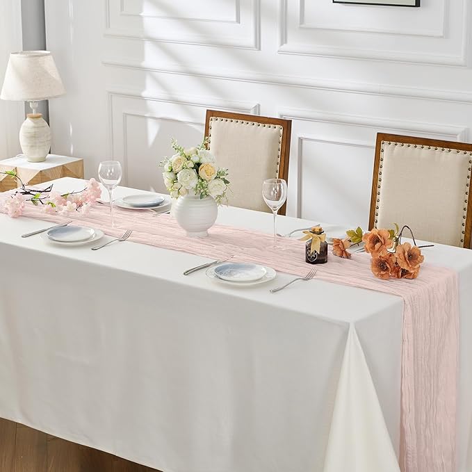 BALCONY & FALCON 2 Pack Pink Cheesecloth Table Runner 10FT 120 Inch Rustic & Boho Farmhouse Gauze Cheese Cloth Runners for Wedding Fall Thanksgiving Christmas Party Baby Shower Birthday Decor