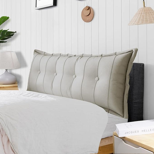 Large Bolster Reading Pillow Queen Backrest Positioning Support Pillow Daybed Cushion Headboard Pillows for Bed Bunk Sofa with Removable Cover, White, 59x3x20 Inch