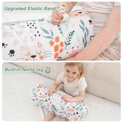 Viviland Toddler Nap Mat with Pillow and Minky Dot Blanket, Rolled Sleeping Mats/Slumber Bag, Large Thick Kids Nap Mat for Preschool, Daycare, Kindergarten, Travel Camping -Cute Cat