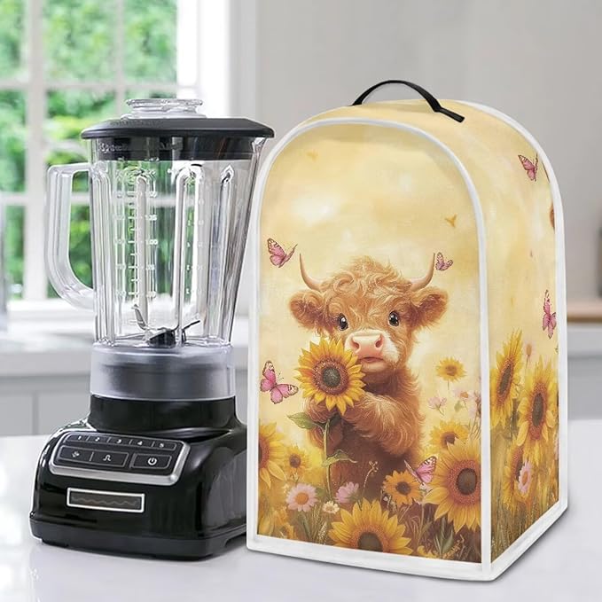 Highland Cow Blender Cover for Kitchen Blender Dust Cover Reusable Food Processor Dust Cover Easy to Install Kitchen Appliance Cloth Cover Novelty Tabletop Decor Gift for Friends