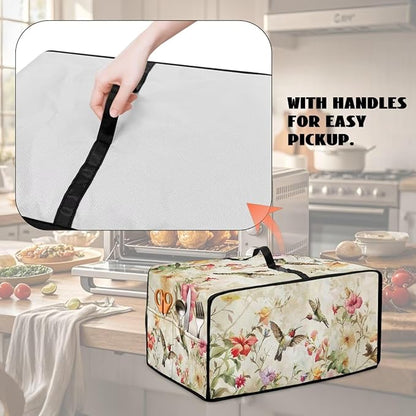 Convection Toaster Oven Cover Decorative Dustproof Convection Microwave Oven Cover with Storage Pockets for Kitchen Countertop, S, 14.5 x 18.5 x 9 Inches, Retro Hummingbird Floral