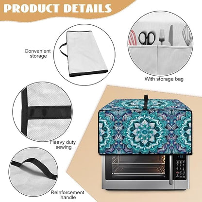 Boho Mandala Lotus Flower Print Microwave Oven Dust Cover with Storage Bags Toaster Oven Cover Polyester-Linen Fabric Small Appliance Dust Covers Fingerprint Protection, M