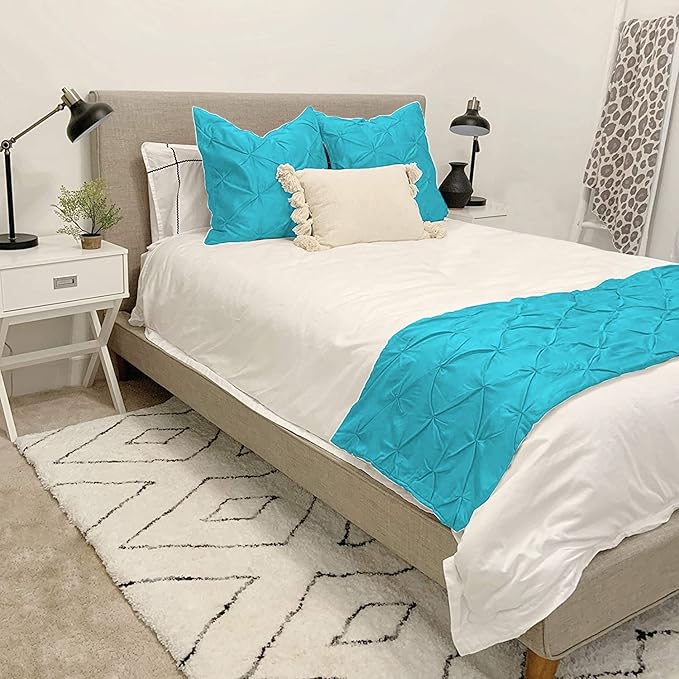 Bed Runner Set - 100% Pure Cotton 800 Thread Count - Luxury 1 Pinch Pleated Bed Runner and 2 Pillow Cover - 3 Piece Pinch Pleated Bed Runner Set California King, Turquoise