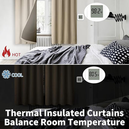 BGment 100% Blackout Curtains for Bedroom 63 Inch Length 2 Panels, Thermal Insulated Room Darkening Curtains Rod Pocket Soundproof Bedroom Living Room Window Curtains, Sand, Each 52 Inch Wide