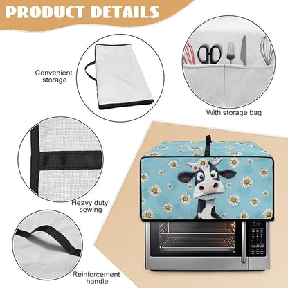 Air Fryer Toaster Oven Dust Cover with Side Pockets, Protective Smart Oven Cover for Kitchen Countertop Decorations, S, 14.5 x 18.5 x 9 Inches, Cow Daisy Light Blue