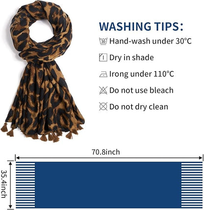 Scarf for Women Lightweight Soft Floral Leopard Printed Scarves Fall Winter Fashion Shawl Wrap with Fringe